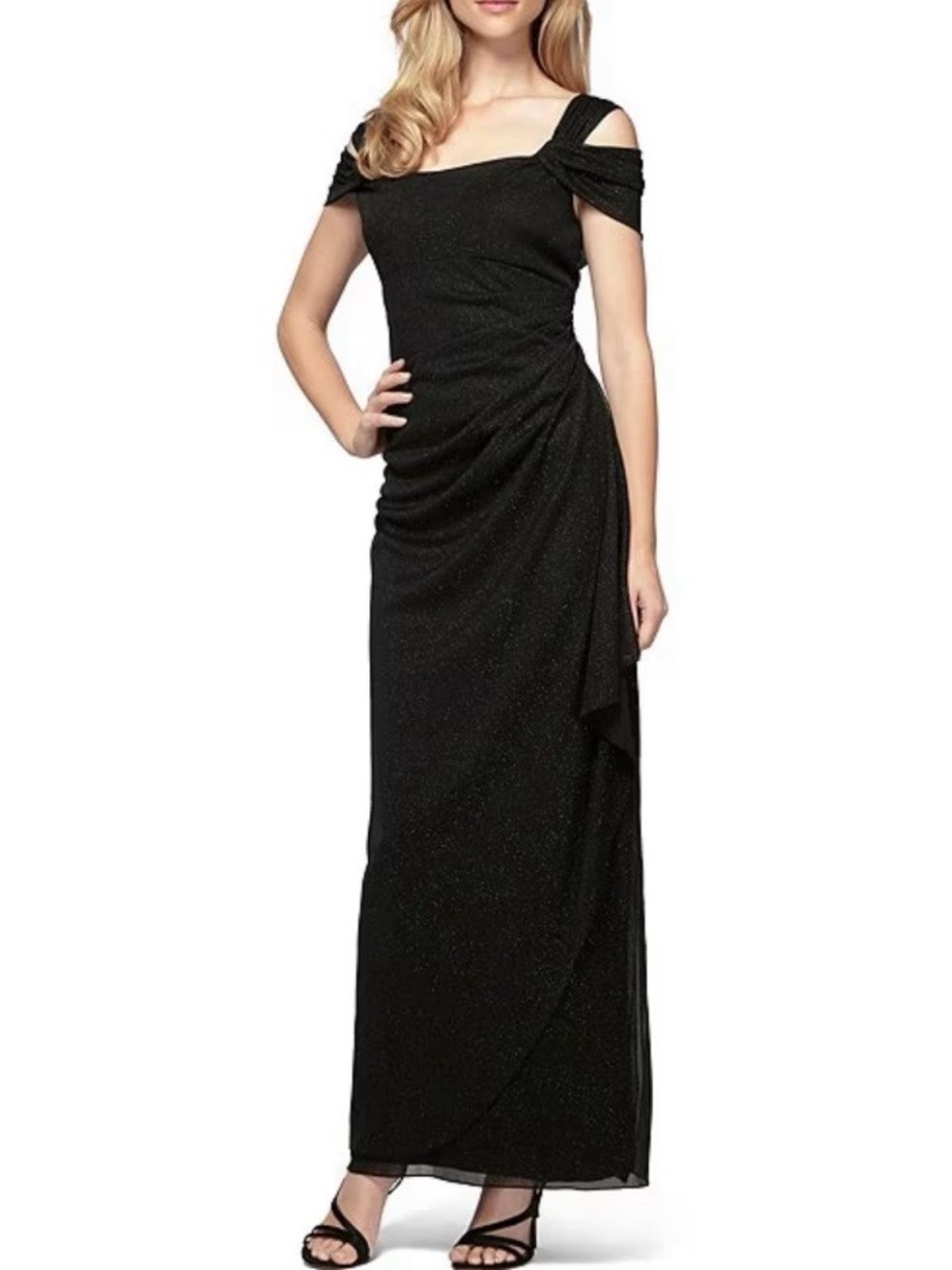 Alex Evenings Cold Shoulder Metallic Dress Gown Black 14 *Read